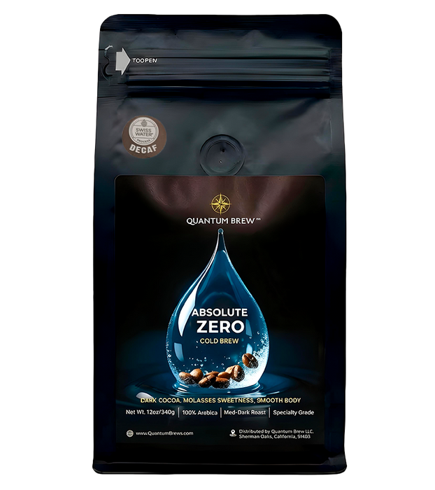 Absolute Zero decaf coffee bag on light background