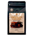 Chocolate caramel decaf coffee bag on light background